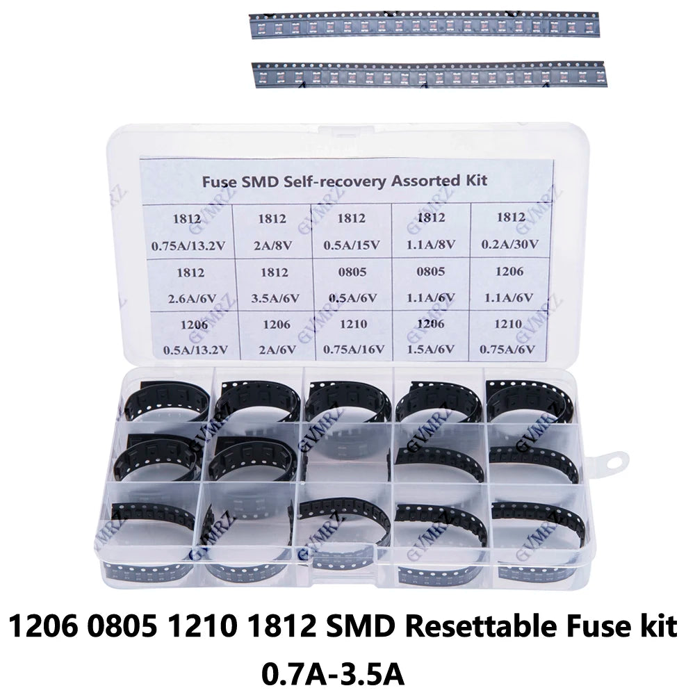 300Pcs 15Values*20PCS 1206 0805 1210 1812 SMD Resettable Fuse kit 0.7A 0.5A 0.2A 2A PPTC PolySwitch Self-Recovery 1.1A 2.6A 3.5A