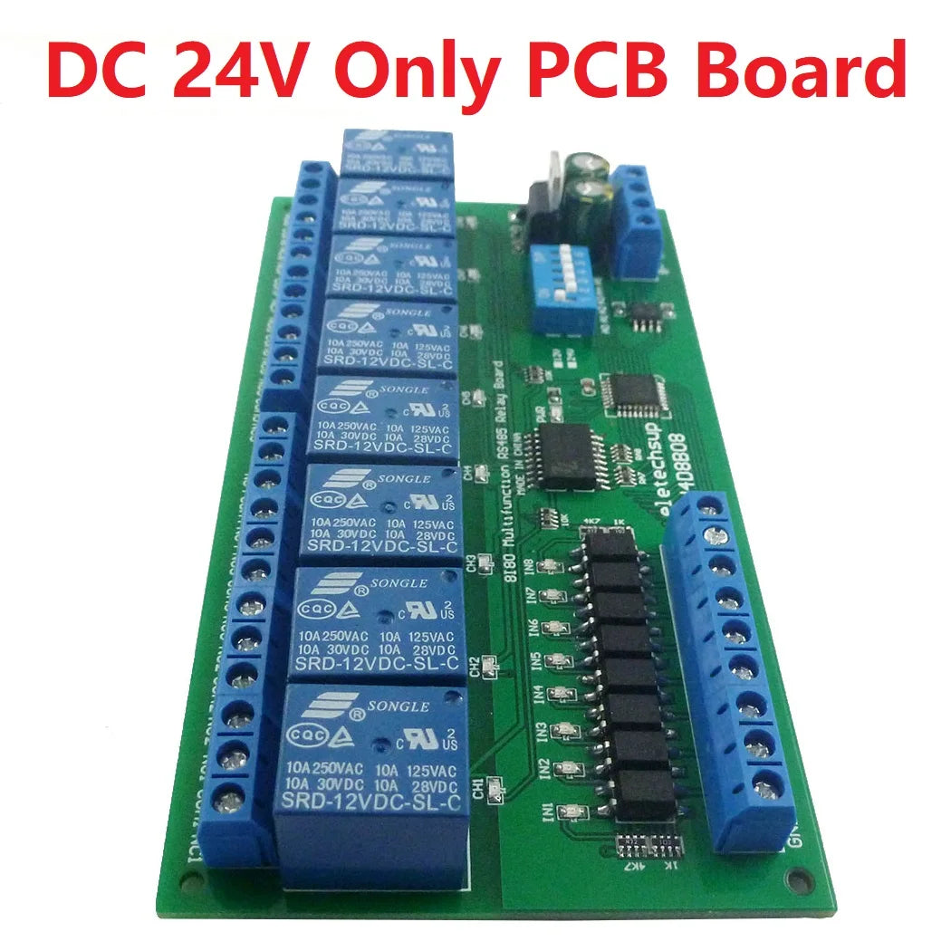 DC 12V 24V 8 Isolated Input & 8 Output DIN35 C45 Rail Box UART RS485 Relay Module Modbus RTU Control Switch Board