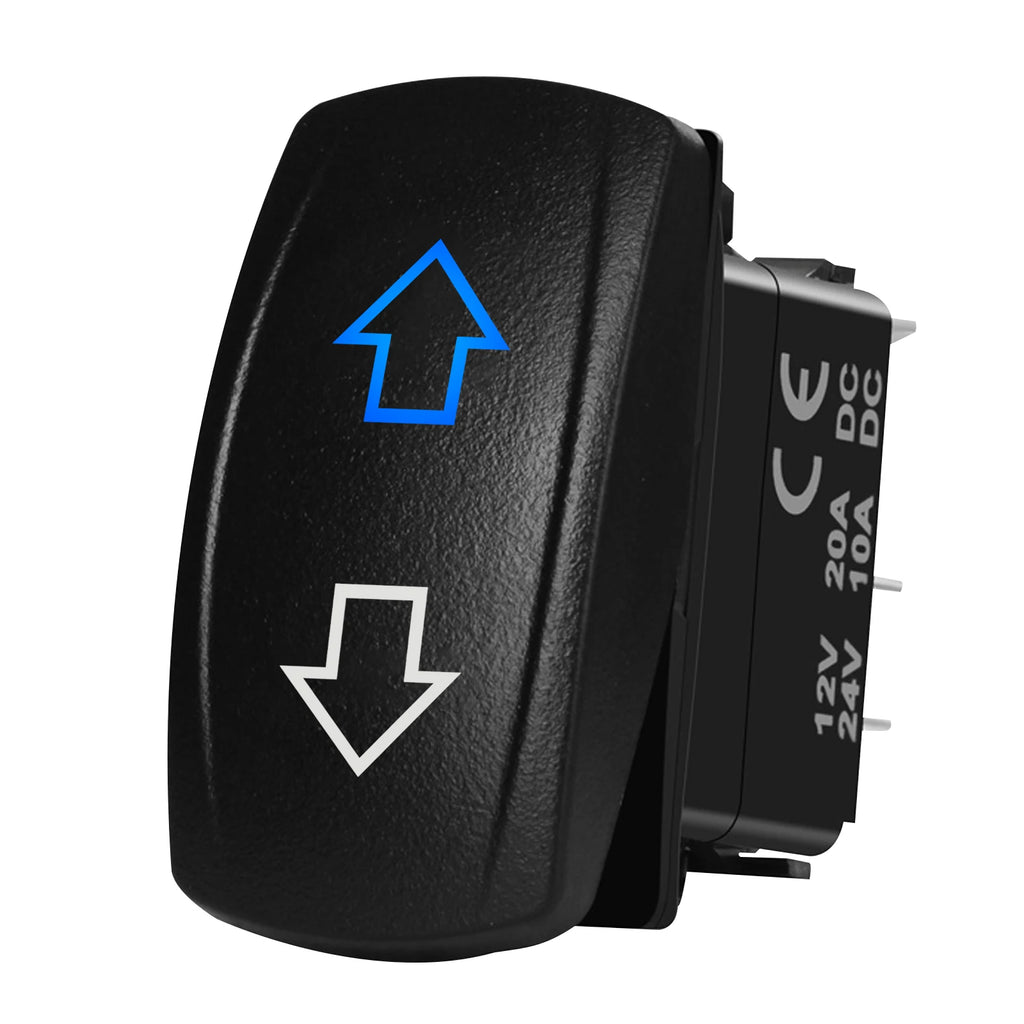 Waterproof 12V/24V 7-Pin DPDT Reverse Polarity Rocker Switch Blue LED Latching/Momentary On-Off-On for DC Linear Actuators Motor