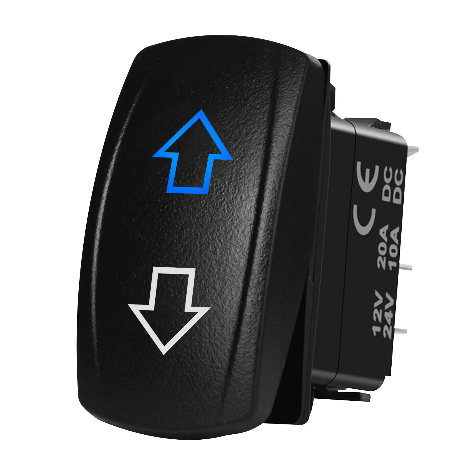 Waterproof 12V/24V 7-Pin DPDT Reverse Polarity Rocker Switch Blue LED Latching/Momentary On-Off-On for DC Linear Actuators Motor