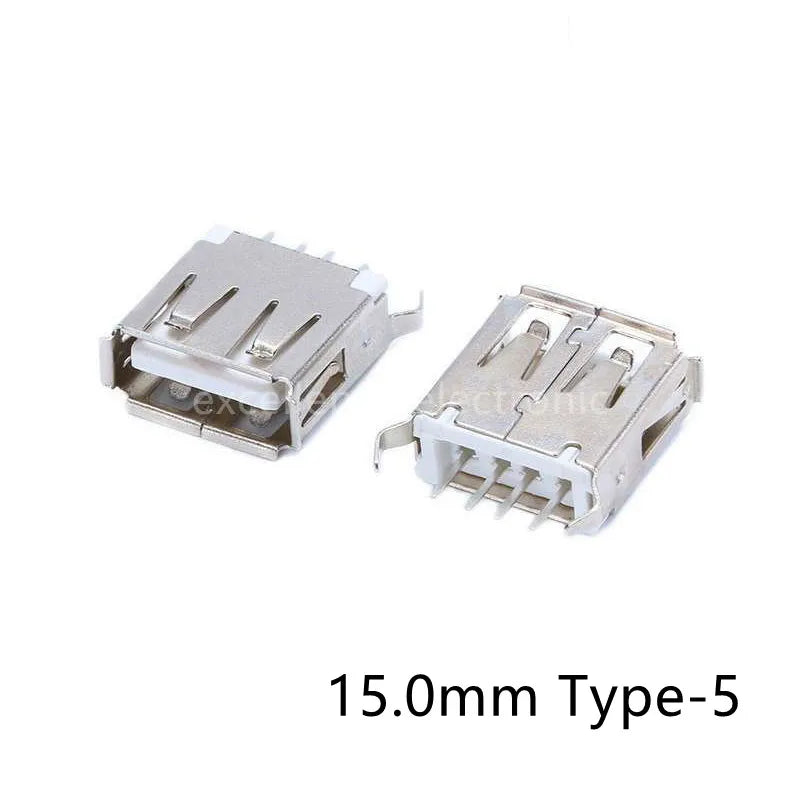 10 Pieces USB Type A Female Socket 180 Degrees Vertical 4pins USB Interface AF 13.7mm / 15.0mm
