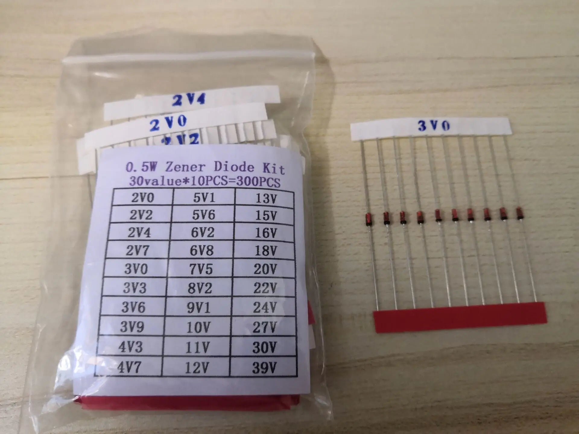 0.5W Zener Diode Kit 2V-39V 30Values*10pcs=300pcs Voltage Regulator Assort 2.2/2.4/2.7/3/3.3/3.6/3.9/4.3/4.7/5.1/5.6/6.2/6.8/V