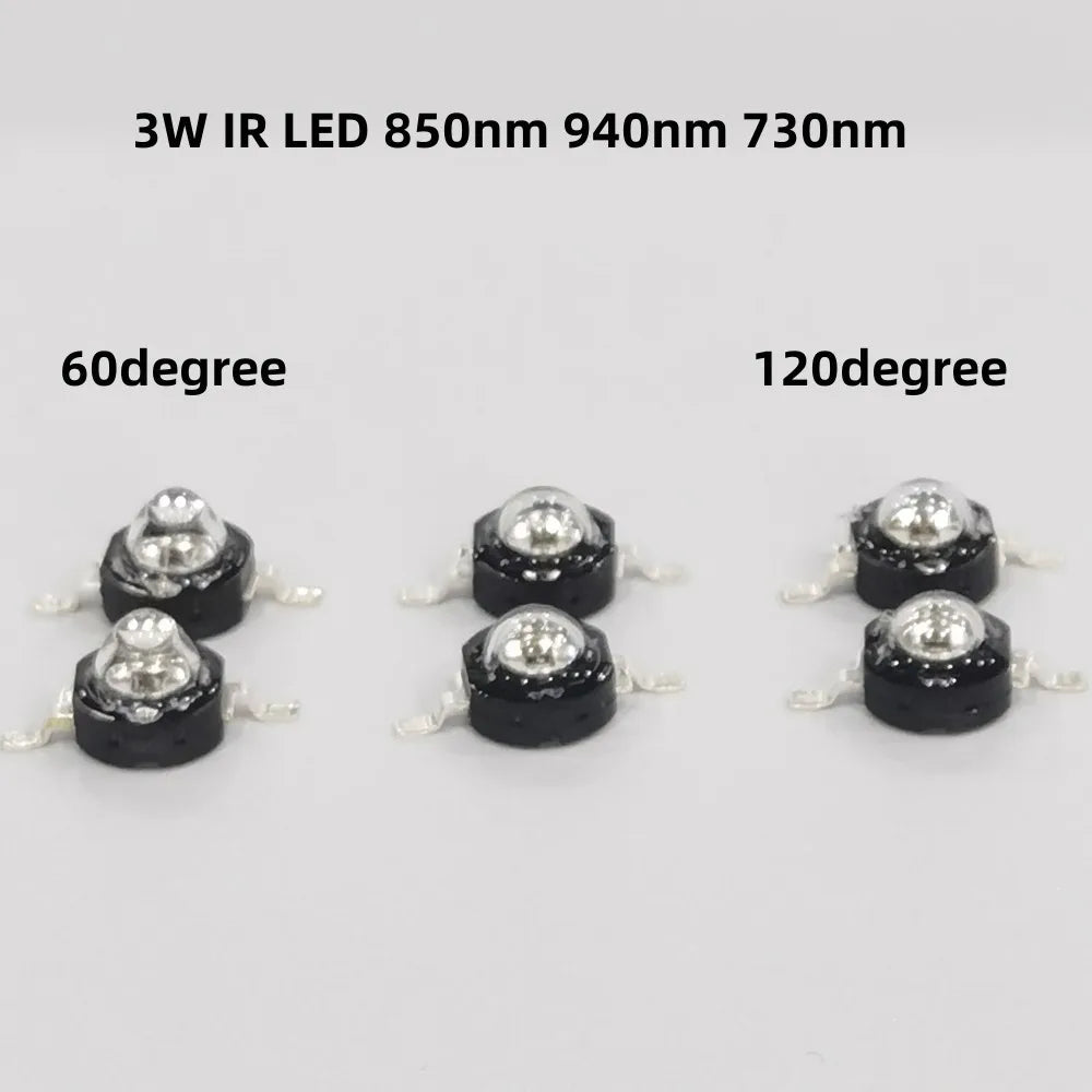 3Watt 3W High Power LED 850nm 940nm 730nm 60 90 120 Degree Infrared LED IR for Night Vision CCTV DIY