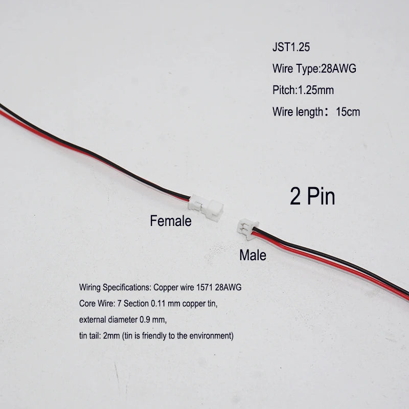 10 PCS Mini Micro Female JST 1.25 1.25mm 2-Pin 2PIN /3/4/5/6P Pin Connector Plug with 80mm 100mm 150mm 200mm Wires Cables