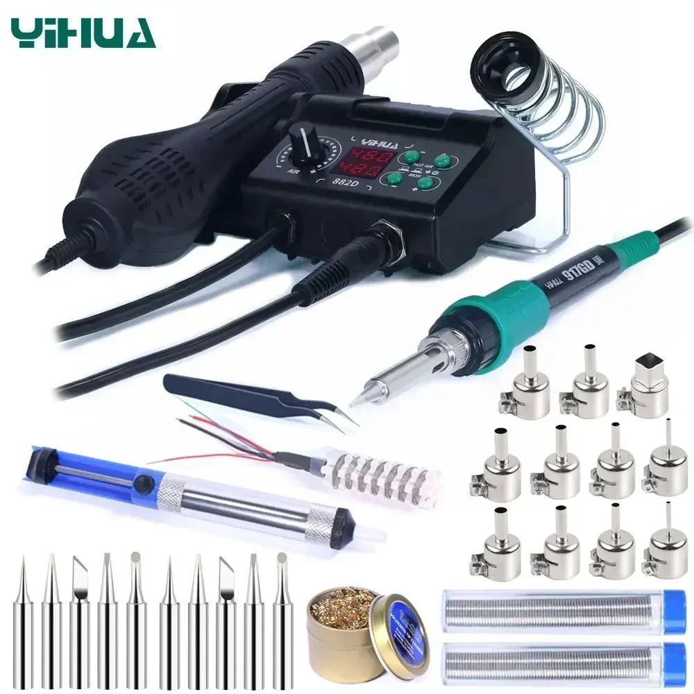 750W Soldering Station 2 IN 1 Soldering Iron Fast Heating Welding Kit LCD Hot Air Gun SMD PCB Repair Tools Mini Rework Station