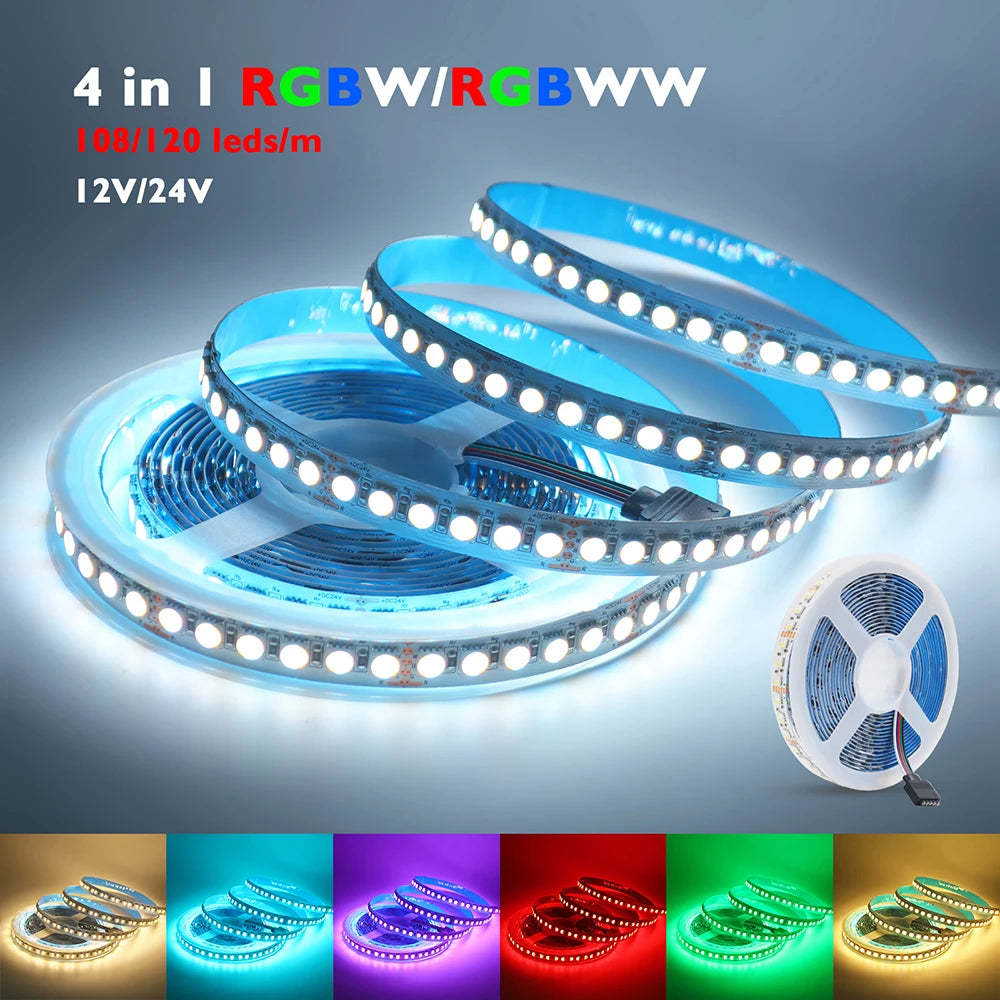 5m RGBW RGBWW Led Strip Light 4 Colors In 1 Chip 12V 24V 5050 120 60 108 LEDs Flexible Tape Ribbon RGB Warm White DC Home Decor