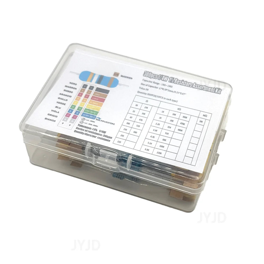 300/600pcs 1/4w Metal Film Resistor 30 Values Resistance Kit 10R-1M 0.25W 1% Resistors Set
