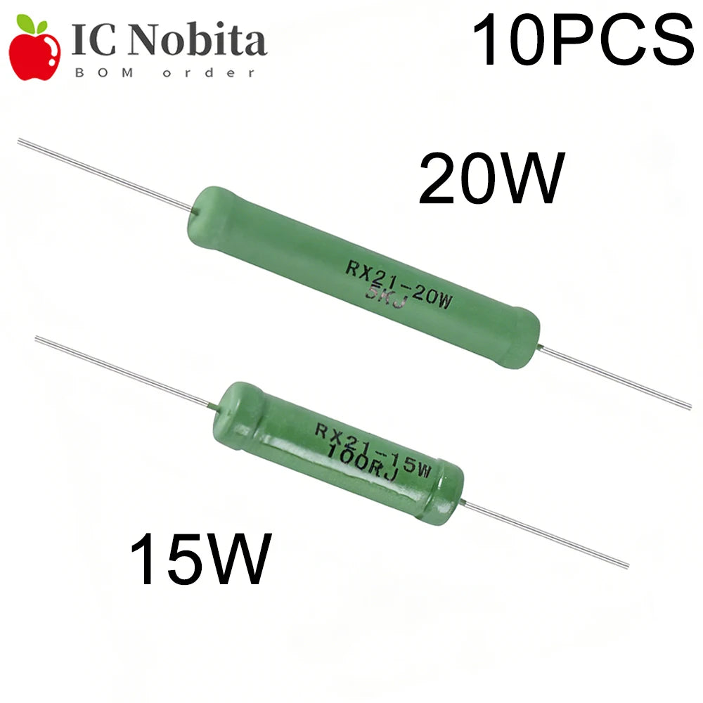 10PCS 15W 20W Wire Wound Resistor RX21 5% Resistance 0.1 0.2 1 2.2 3.3 4.7 6.8 10 22 47 100 220 330 470 680R 1K 10K 12K 15K Ohm