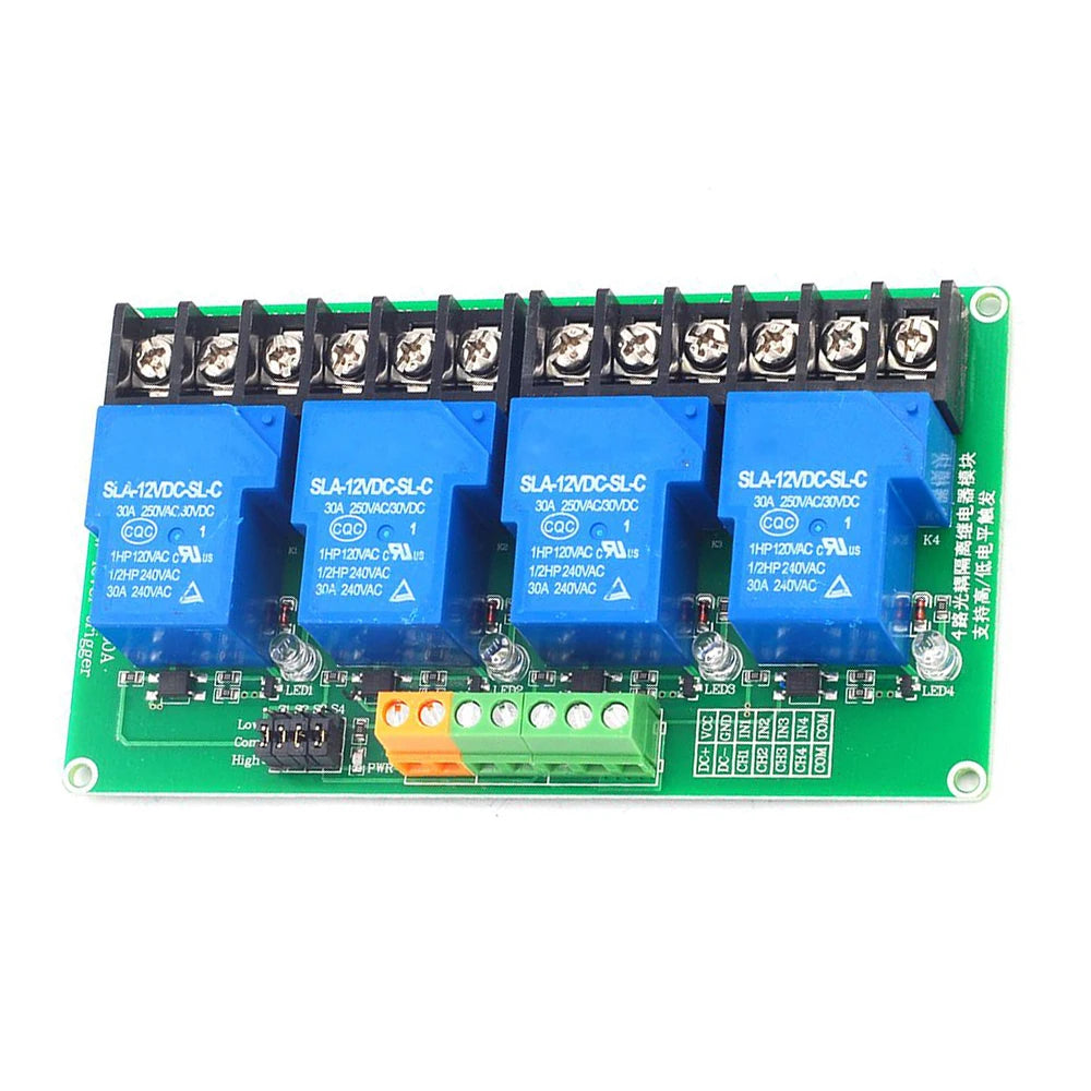 4 8 channel relay module 30A with optocoupler isolation 5V 12V 24V supports high and low PLC Automation for Smart Homes
