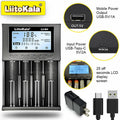 LiitoKala for 18650/26650/AA/AAA Li-ion/Ni-MH LCD Display Safe Fast Charging Lii-M4/M4S 4-Slot Smart Charger