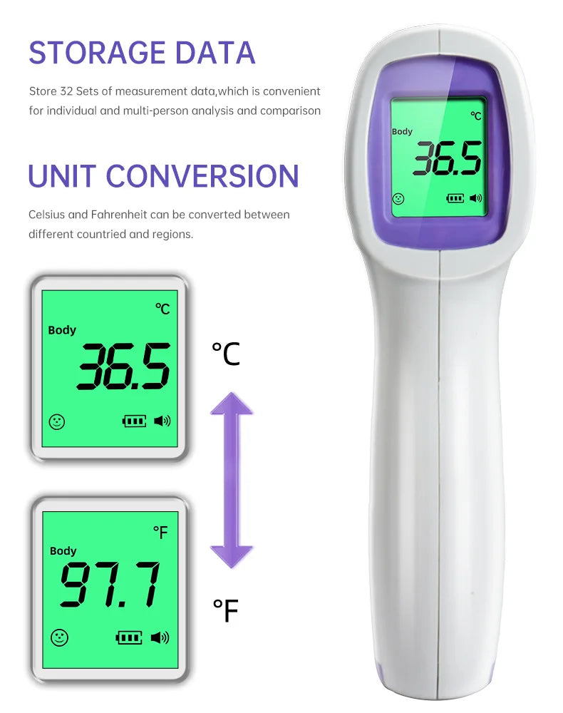 Multifunction Thermometer Three-color Backlit Display Forehead Thermometer Digital Display Infrared Alarm Human Body Thermometer