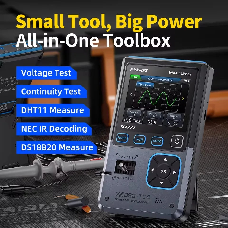 FNIRSI DSO-TC4/DSO-TC3  3 in 1 Digital Oscilloscope 10MHz 48Ms/s Transistor Tester Electronics Component Tester USB Charger Tool
