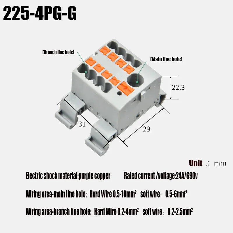 Fixed Modular Wire Connectors Compact Splicing Lighting Push-in Multi Link Terminal Block 1 in Multiple Out 225 Series 1