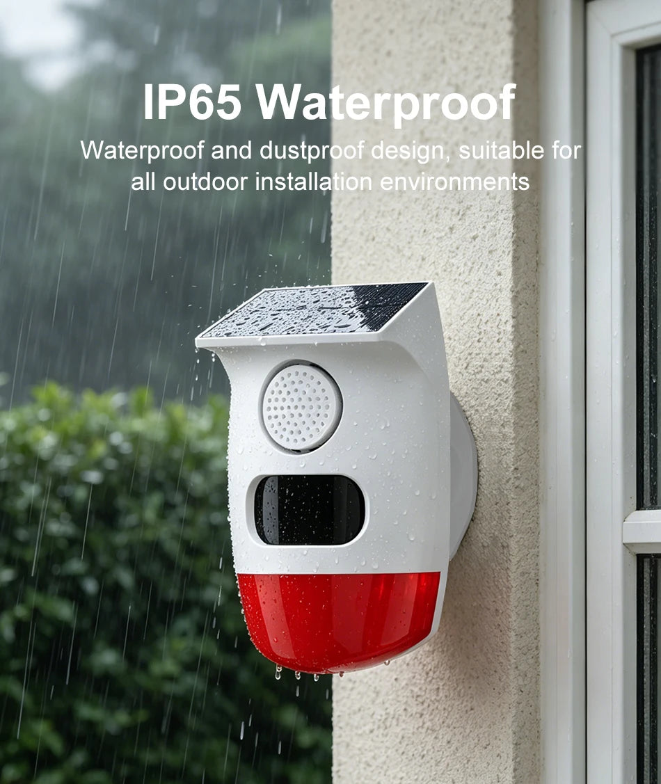 PGST Solar 120dB Independent Alarm Detector PIR Infrared Motion Sensor Siren Horn Home Security Protection Outdoor Waterproof