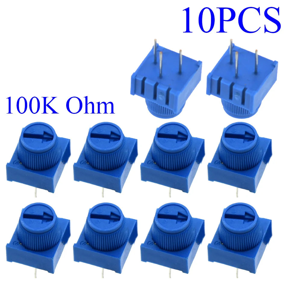 5-100pcs 3386P-1-103 1k 2k 5k 10k 20k  0.5W, 1/2W PC Pins Through Hole Trimmer Potentiometer Cermet 1 Turn Top Adjustment