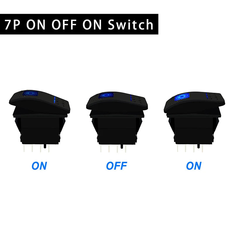 Waterproof Rocker Switch with Blue LED | 12V/24V Latching & Momentary (SPST/ DPDT) | for Marine, UTV, ATV, RZR, Automotive