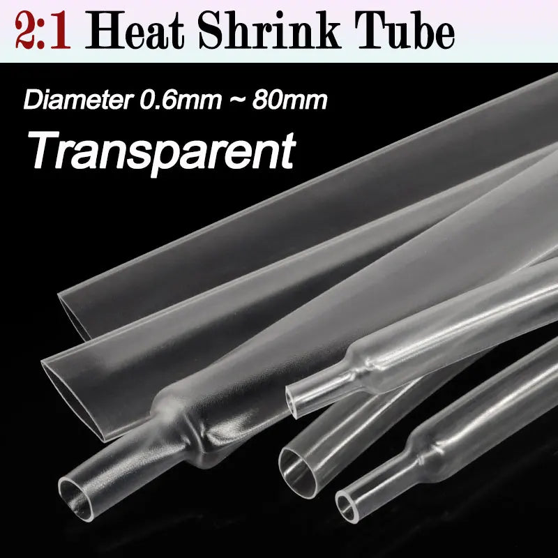 3/5M Transparent 2:1 Shrink Ratio Heat Shrink Tube Dia 0.6~80mm Insulated Cable Protecctor Connector Sleeving DIY Wrap Wire