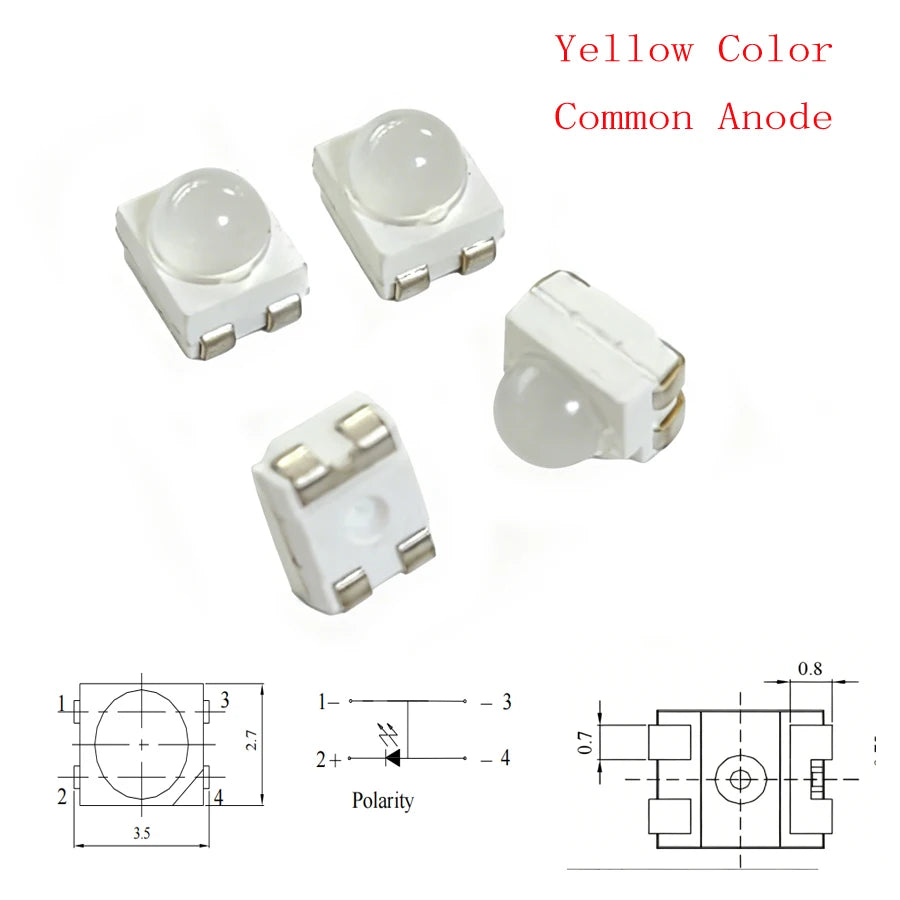 50/100/200PCS SMD LED 3528 4Pin PLCC-4 Red/Yellow/Blue/Green Color With Len For Car-Lighting
