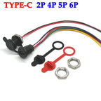 2P 4P 5P 6P USB Connector Type-C Waterproof with PH 2.0 Nut Locking Plate Female Waterproof High Current Fast Charging Jack Port