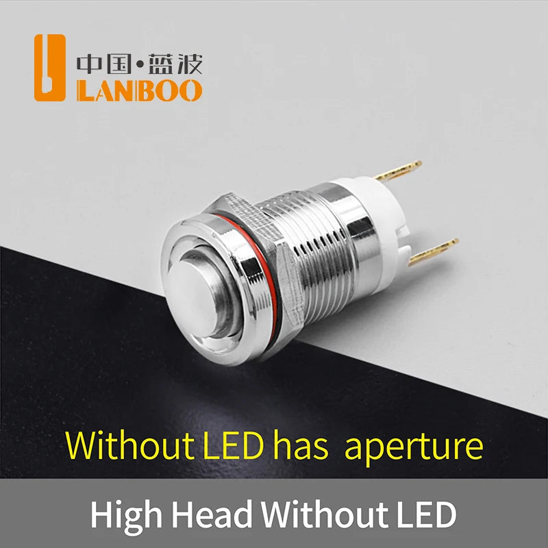 LANBOO 12E 7A High Current 4 Pin Switch Waterproof IP65 Latching or Momentary Micro Metal Push Button Switch with LED 24V220V