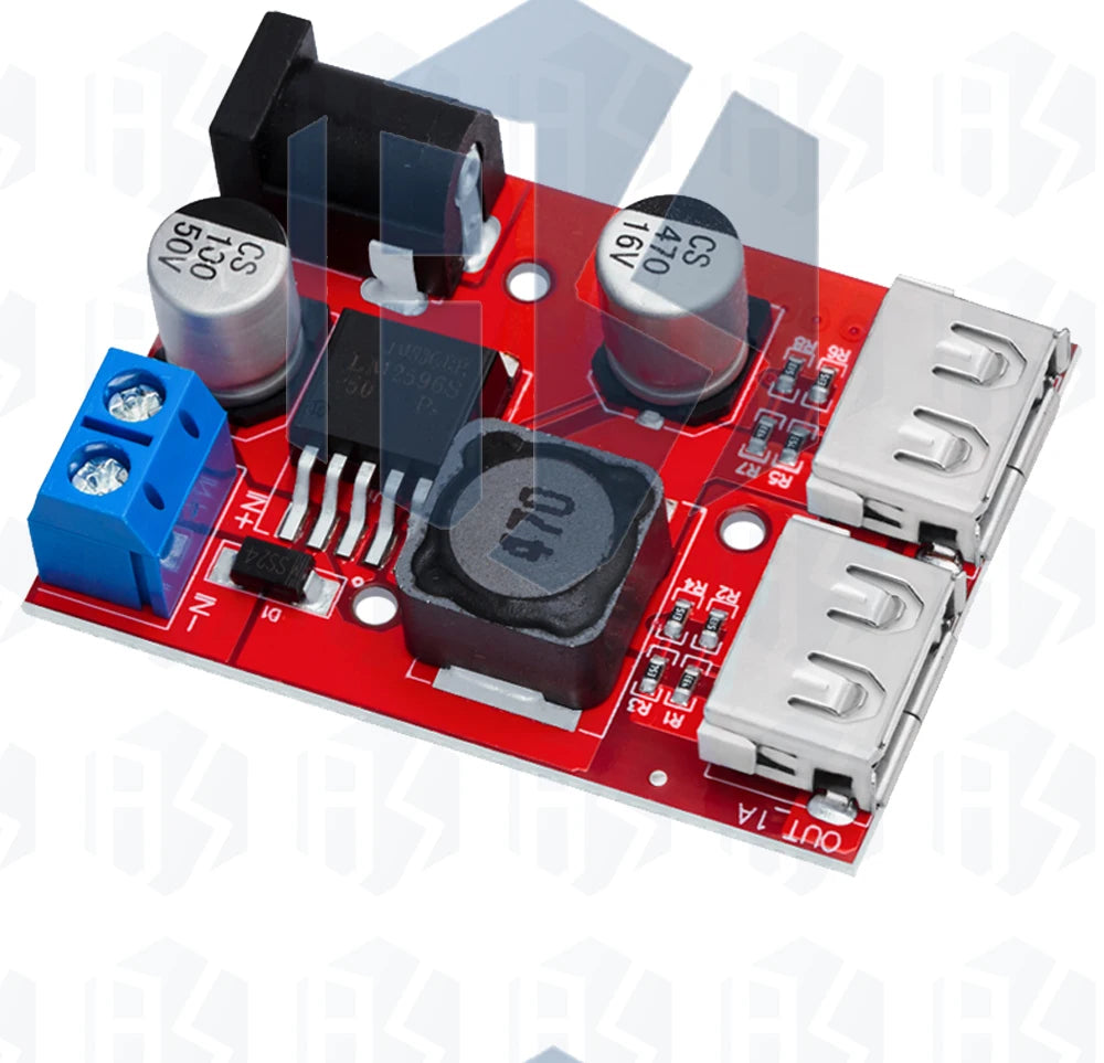 BS LM2596 DC-DC Buck Converter Module - 6V-40V Input to Dual USB 5V/3A Output for Automotive Use