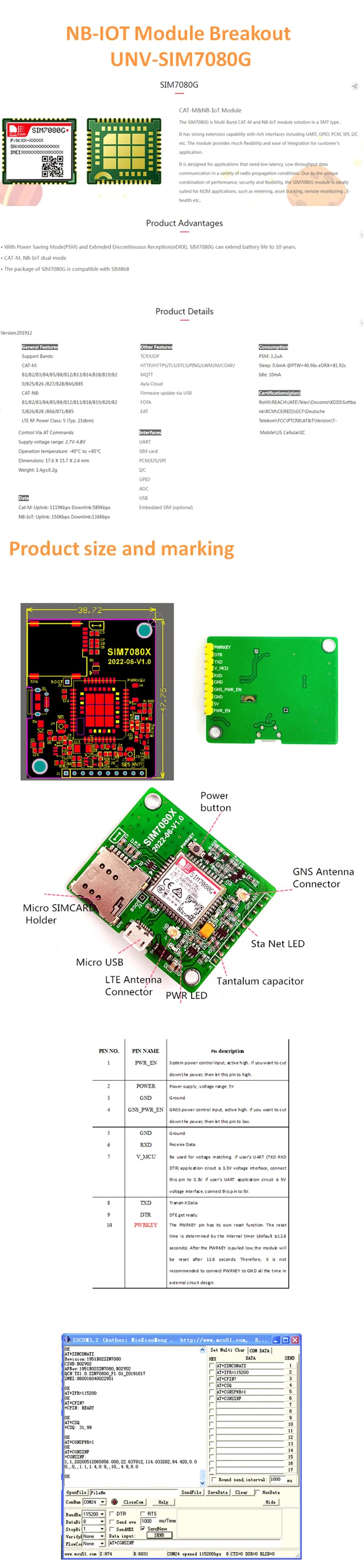 RCmall 1/2/5PCS SIM7080G LTE CAT-M NB-IoT Module, NB-IOT SIM7080G Breakout