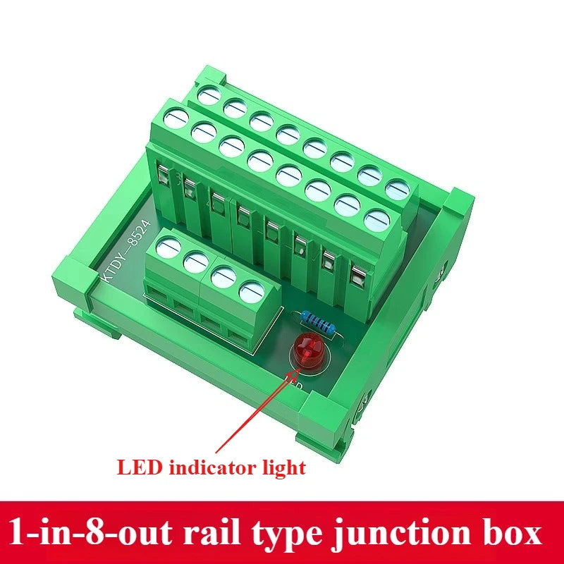 1PCS Guide Rail Terminal Block 1 In 5/8/16 Out Power Distribution Box Wire Parallel Module Guide Rail Terminal Block