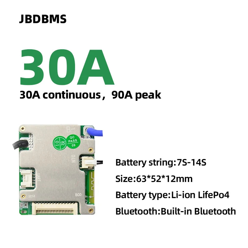 JBD Smart BMS 7-14S 24V 36V 48V 60V FOR Li-ion Lifepo4 LTO Battery with BT APP UART Balance Function PCB Board 20A 30A 40A 50A