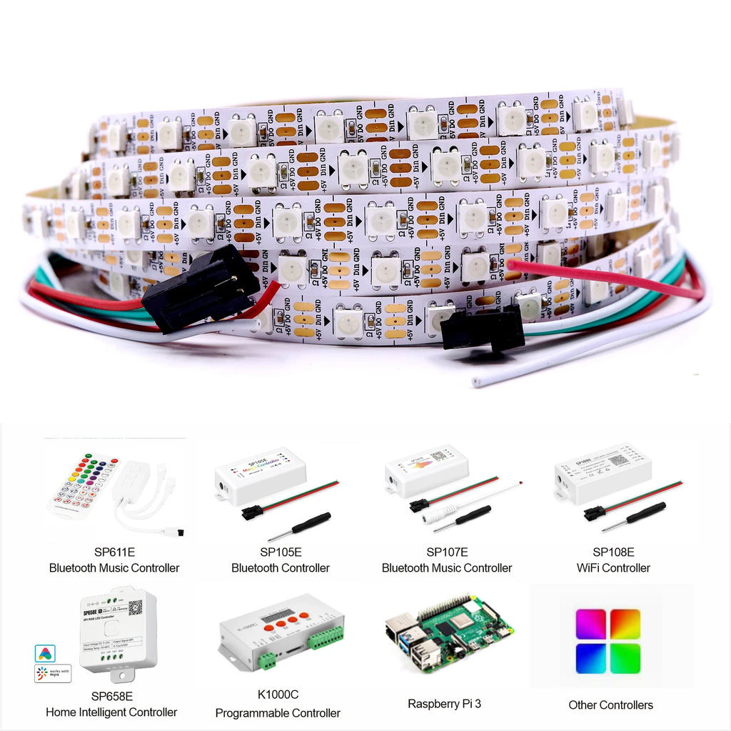 WS2812B  Led Strip 5v  30/60/74/96/144 Leds Smart RGB Pixel Strip Black/White PCB IP30/65/67 WS2811 IC Led Light 1m/2m/3m/4m/5m