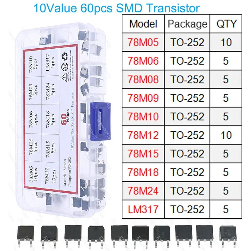 DIP SMD Mosfet Triode Thyristor PNP NPN Voltage regulator Chip Transistor Assortment Kit DIY Mixed Electronic component package