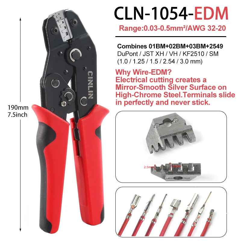CLN-58B 0.25-1.5mm² Open Barrel Terminals Pliers Crimping Tool (24-16AWG) for JST, DuPont, Molex, PH XH 2.54 3.96 4.2mm Pitch
