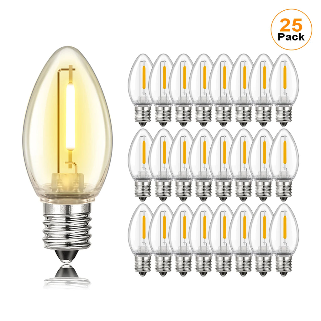 50PCS C7 LED Light Bulbs Plastic Shatterproof E12 Candelabra Base 1W Equal to 10W Replace Bulb For Outdoor  Decor String Lights
