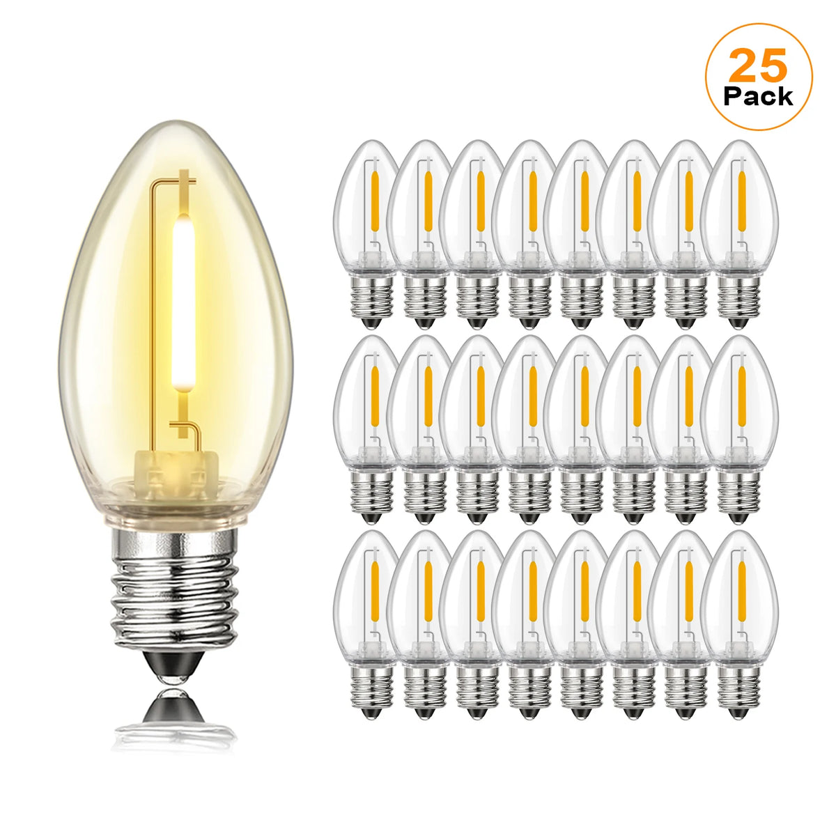 50PCS C7 LED Light Bulbs Plastic Shatterproof E12 Candelabra Base 1W Equal to 10W Replace Bulb For Outdoor  Decor String Lights