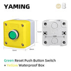 1P One-Hole Momentary Self-Reset Push Button Switch Start/Stop Round Flat Green Mushroom Head Control Box 22mm