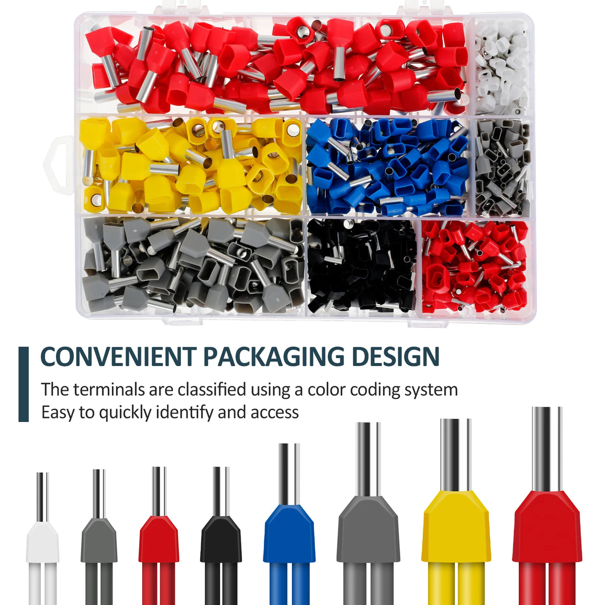 750PCS Double Wire End Ferrules Kit Multipurpose Reliable Twin Wire End Ferrules with Box Easy to Utilize for Cable Connecting