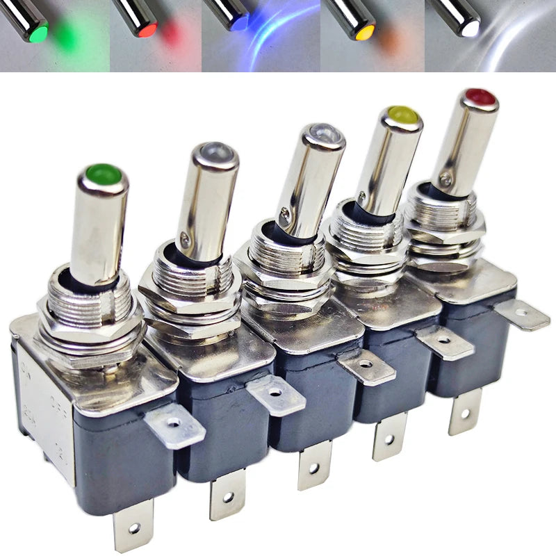 1Pcs 12V 20A Illuminated LED Toggle Switch Auto Car Boat Truck Red Blue Green Yellow White