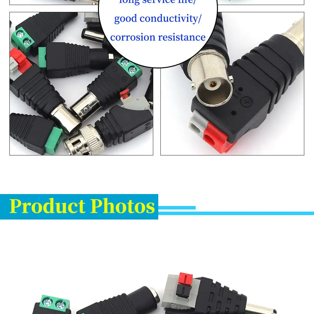 2PCS DC 12V Male Female BNC Connectors 5.5*2.1mm/2.5mm Welding-Free Power DC Plug Adapter Jack Sockets For LED Strip CCTV Camera