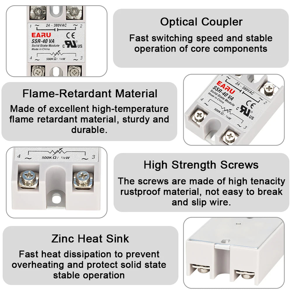 SSR-10VA SSR-25VA SSR-40VA SSR Solid State Relay Voltage Regulator AC24-380V Output+Potentiometer for PID Temperature Controller