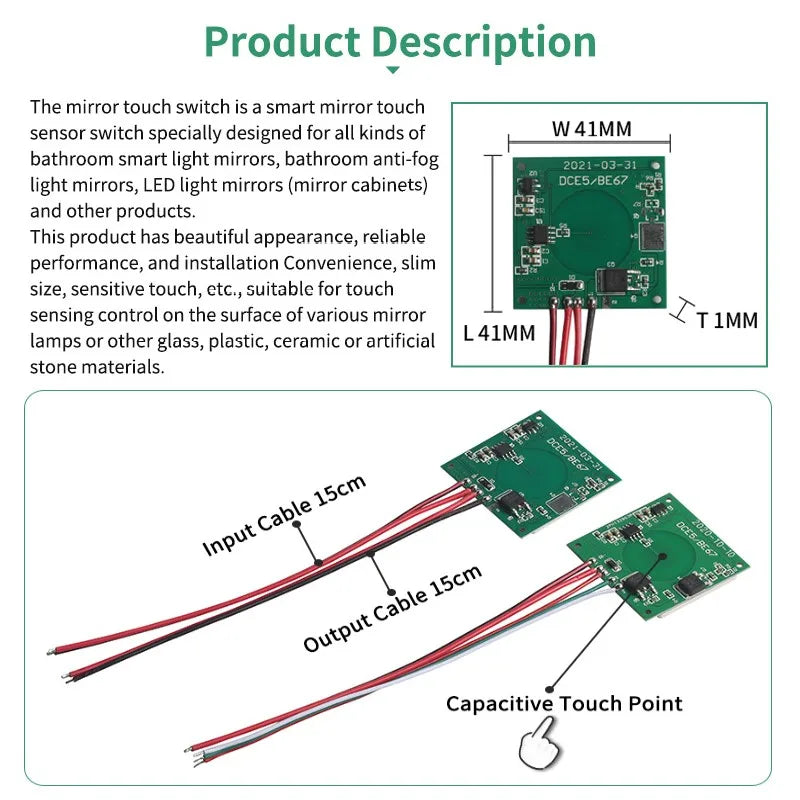 Bathroom LED Dimmer 12V Touch Sensor 60W Capacitive Touch Sensor Switch 5A Touch Dimmer for Mirror Light