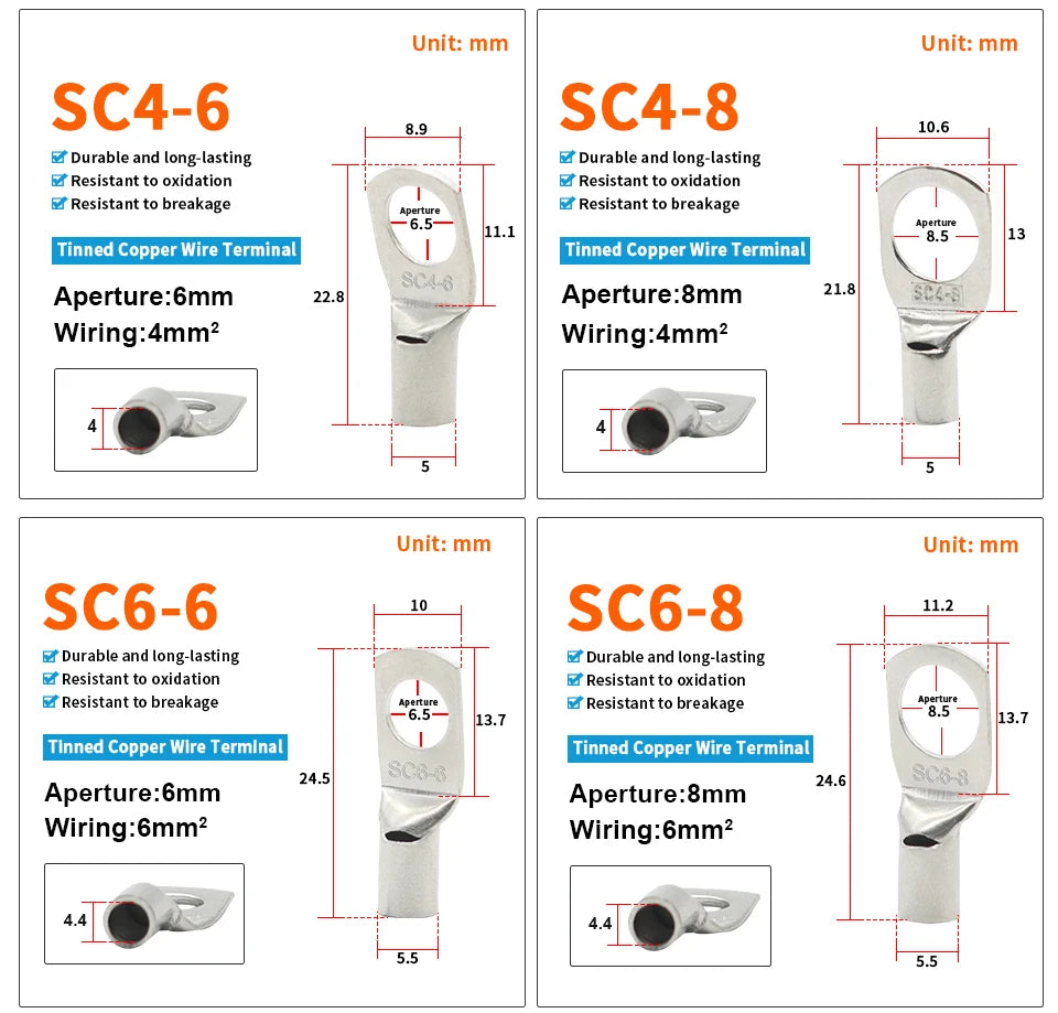 OMCH 5/10/20PCS SC Type Terminals Wire Welding Cable Connector Suit 1.5-50mm2 Cable Crimp Wire Connectors