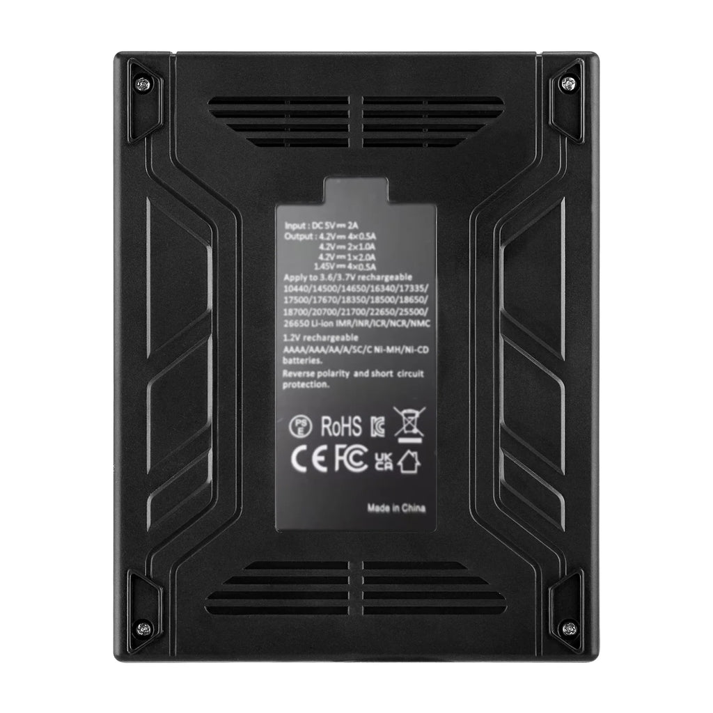 POWERKAN Q4 4-Bay Charger for 1.2V Ni-MH AA AAA & 3.7V Li-ion 18650 26650 Batteries with USB Output
