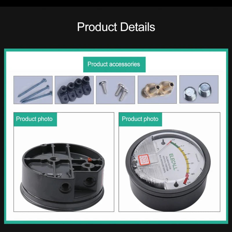 ELECALL EM2000 Differential Pressure Gauge Pa/Kpa/psi/mmH₂O for Air Gas Meters Barometer Pressure for Clean Room