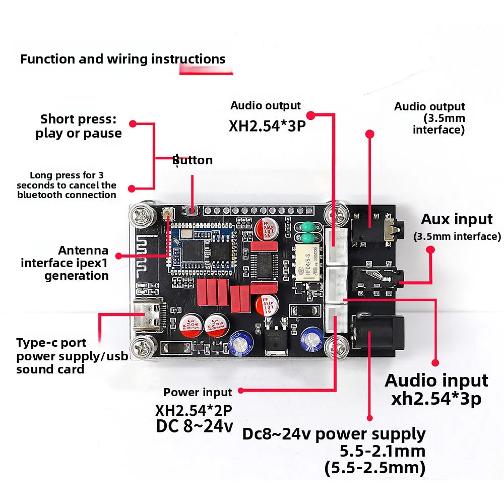 For QCC5125 pcm5102 for Qualcomm Bluetooth Decoder Receiver Module for aptx LDAC Audiophile Level
