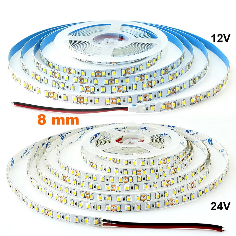 5mm 8mm LED Strip 2835 DC24V 12V 120LEDs/m Home Lamp Strips Red Ice Blue Yellow Orange Pink Flexible And Cuttable Soft Lamp Bar