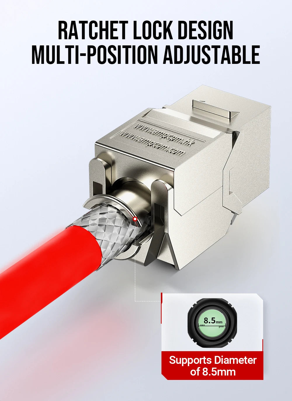 AMPCOM CAT7 RJ45 Keystone Jack, STP Shielded Tool Free Self-Locking CAT8 Cat6a Keystone Zinc Alloy RJ45 Module Coupler Adapter