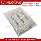 36Value * 20pcs =720pcs 0603 0805 1206 SMD Resistor Kit 1/4W 0.25W 5% 1 ohm~10 Mohm component diy kit new and original