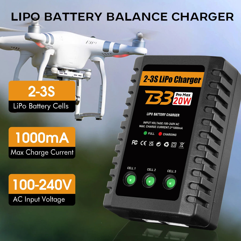 HTRC B3 2S-3S Lipo Battery Charger 110-220V AC LED 20W B3 Compact Charger Balance RC Charger