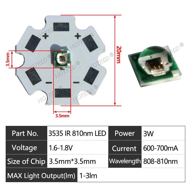 High Power LED Chip IR 730Nm 850Nm 940nm 3W 3535 LED Beads Emitter Light Infrared Radiation Bulb Laser Flashlight Night Vision C