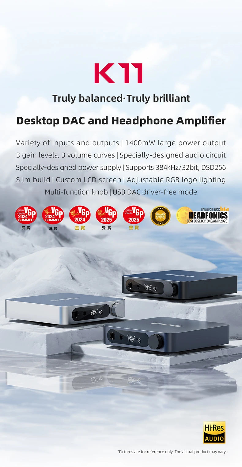 FiiO K11 DAC and Headphone Amplifier for Home Audio/PC, 6.35mm and Balanced 4.4mm, RCA, Coaxial, Optical, 1400mW, DSD256