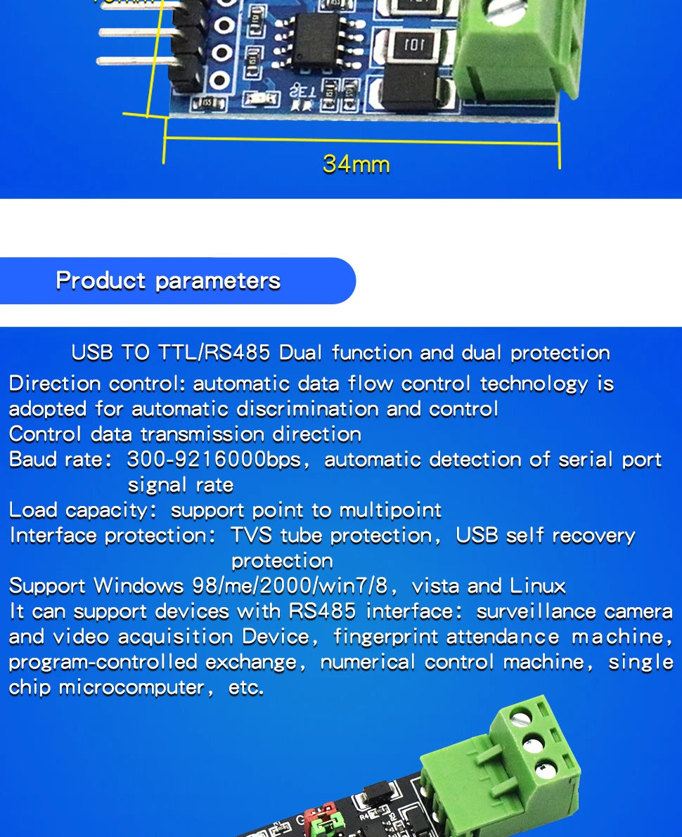1PCS TTL to RS485 Module 485 to Serial Port UART Level Mutual Transfer Hardware Automatic Flow to the Control Board
